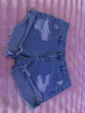 Distressed Light Blue Denim Cutoff Shorts